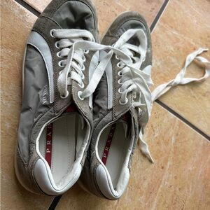 Prada Taupe and White Casual Sneakers size7